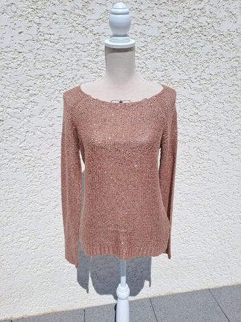 Pull en maille avec sequins marron camel Tissaia t. L