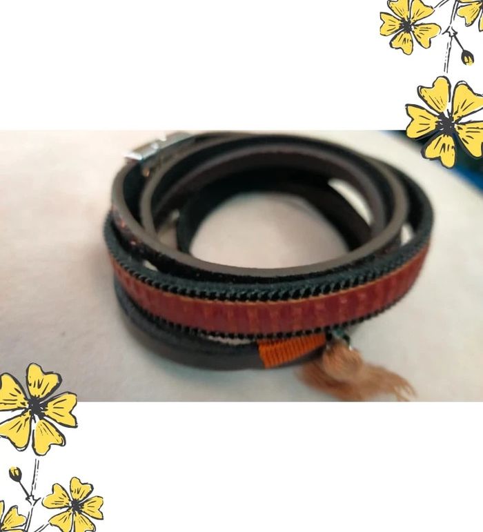 Bracelet multirangs fantaisie – Tons chauds & pampille beige - photo numéro 7