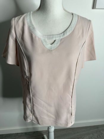 Blouse à manches courtes rose poudré et blanc France Rivoire Vintage T42 XL