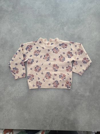 Pull fille manche longue hiver col rond rose motifs fleuris T2-3ans TBE sergent major