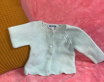 Gilet brassière cardigan maille chaude vert eau Jacadi