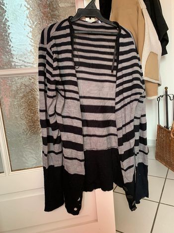 gilet  long rayé noir gris 38/40
