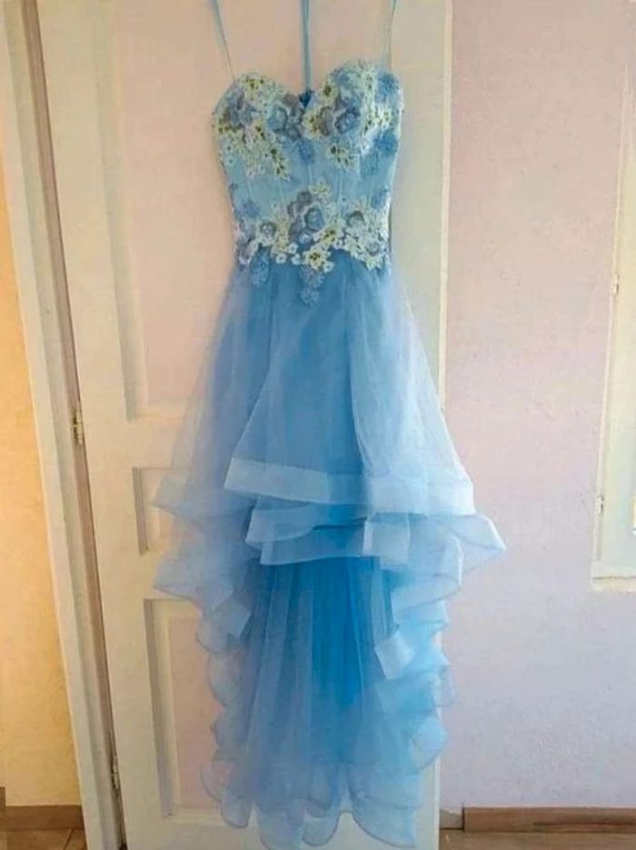 Robe bustier Sylfany - Tulle dentelle satin strass- Bleue - 36 = 34 actuel - Comme Neuve - photo numéro 5