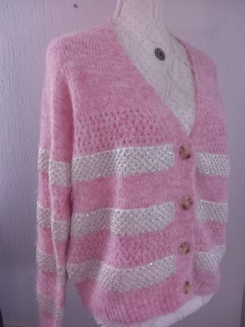 Sublime Gilet femme laine taille unique 36 au 42 rose argenté