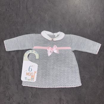 Robe fille grise noeud rose / 6 mois / Très bon état