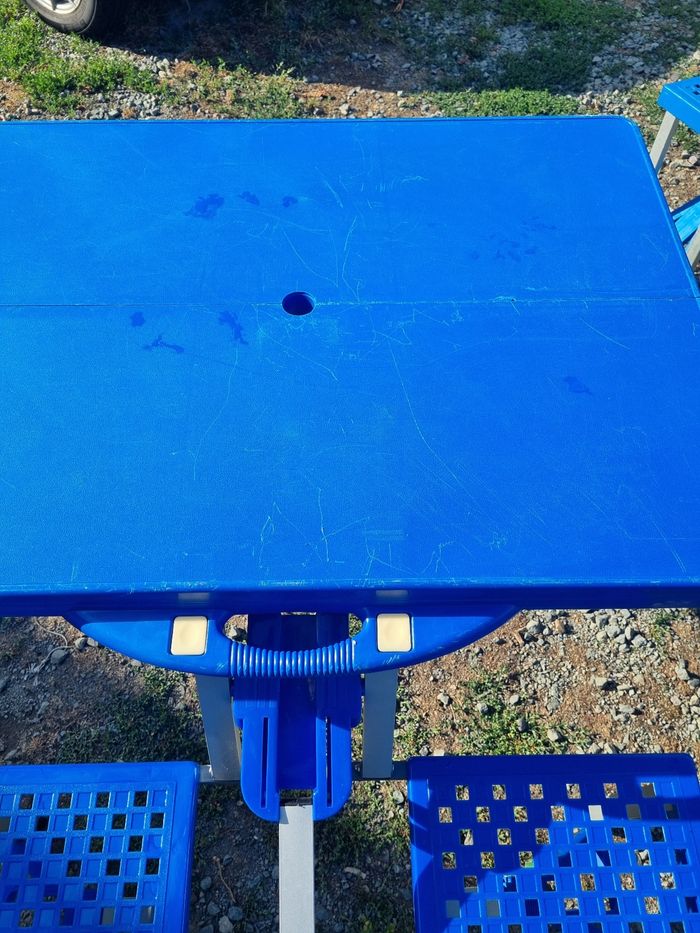 Table de camping pliante 4 places bleu vintage - photo numéro 5