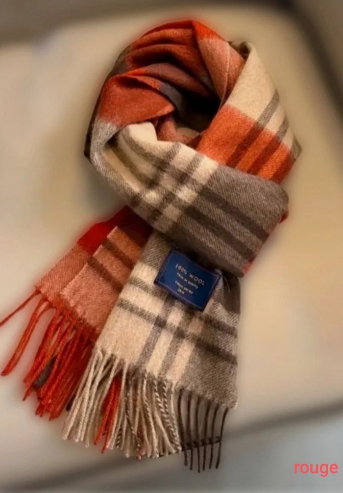 Écharpe laine rouge / beige - neuve