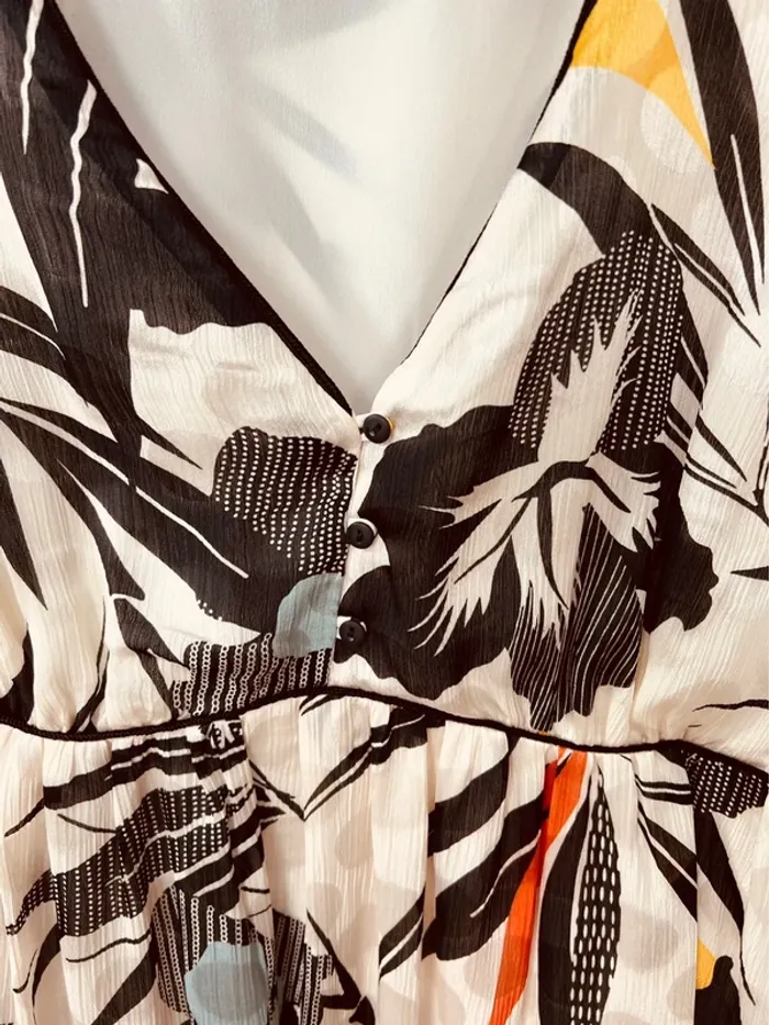Taille M ~ 38 robe d’été fluide femme Promod ivoire noir et corail 🌺 - photo numéro 5