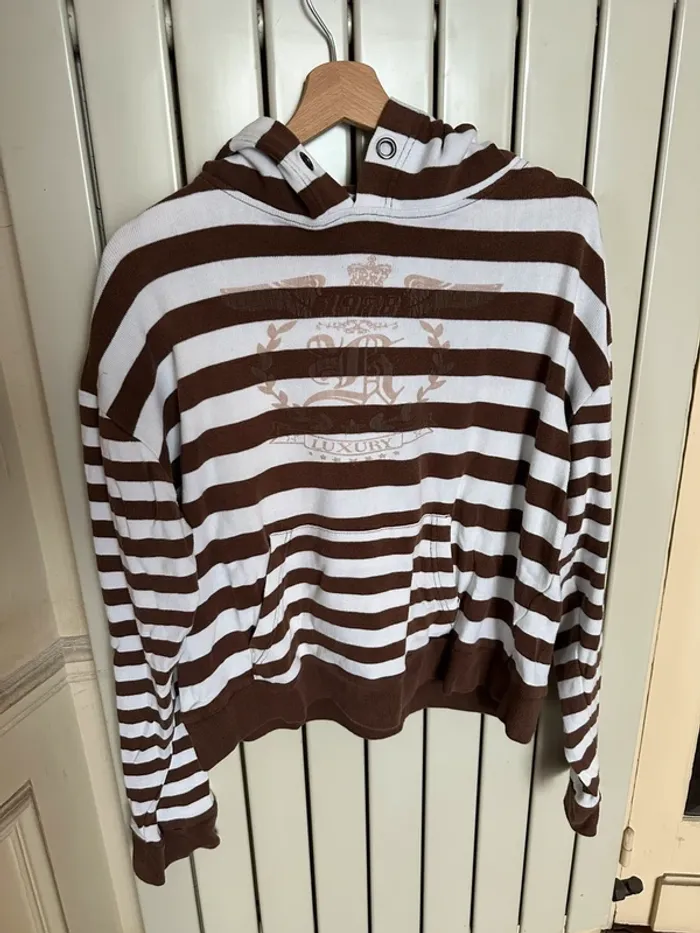 Sweat vintage a capuche rayé taille L