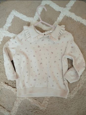 Pull beige fleuri Bb fille avec col Orchestra 36 mois