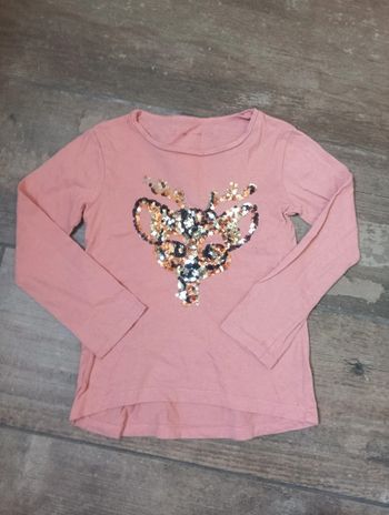 Tee shirt chemise manches longues Fille 5 ans biche cerf sequins Gémo