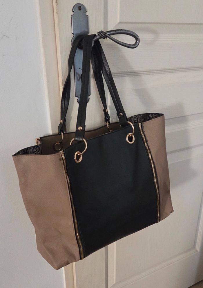Sac à main main Paquetage noir et marron beige - photo numéro 3