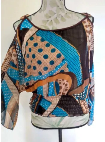 Tunique  été  36  marron bleu  epaules  nus