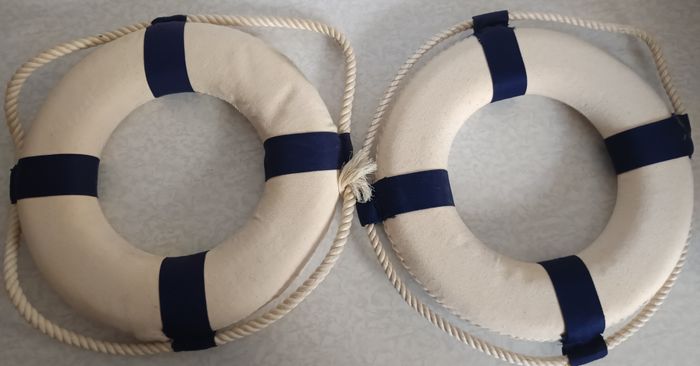 2 Bouées de Sauvetage Décoration Maritime Polystyrène Expansé / Tissu Ø= 25cm - photo numéro 2