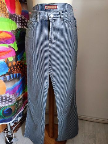 Jean Femme Taille Haute Coupe Large Rayures T 36