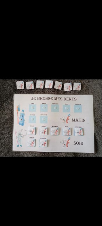 Fiche plastifiée pour enfants je me brosse les dents en bleu