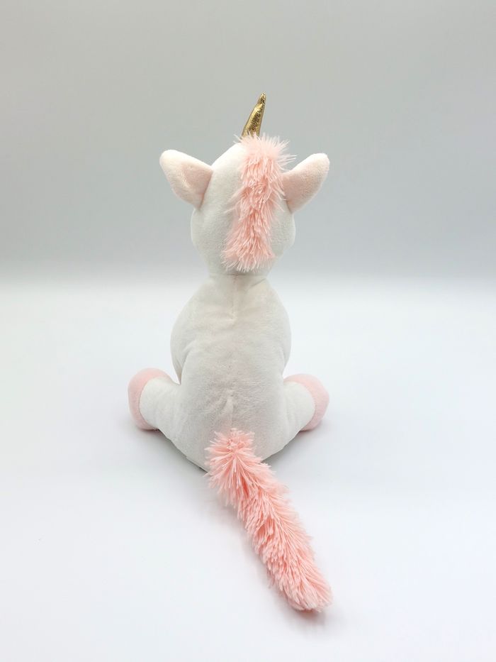 Peluche doudou licorne blanche rose ATMOSPHERA FOR KIDS corne dorée queue rose - photo numéro 3