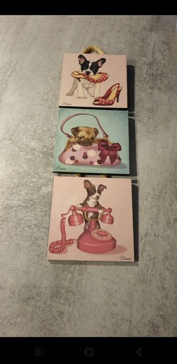 3 petits cadres de décoration chiens
