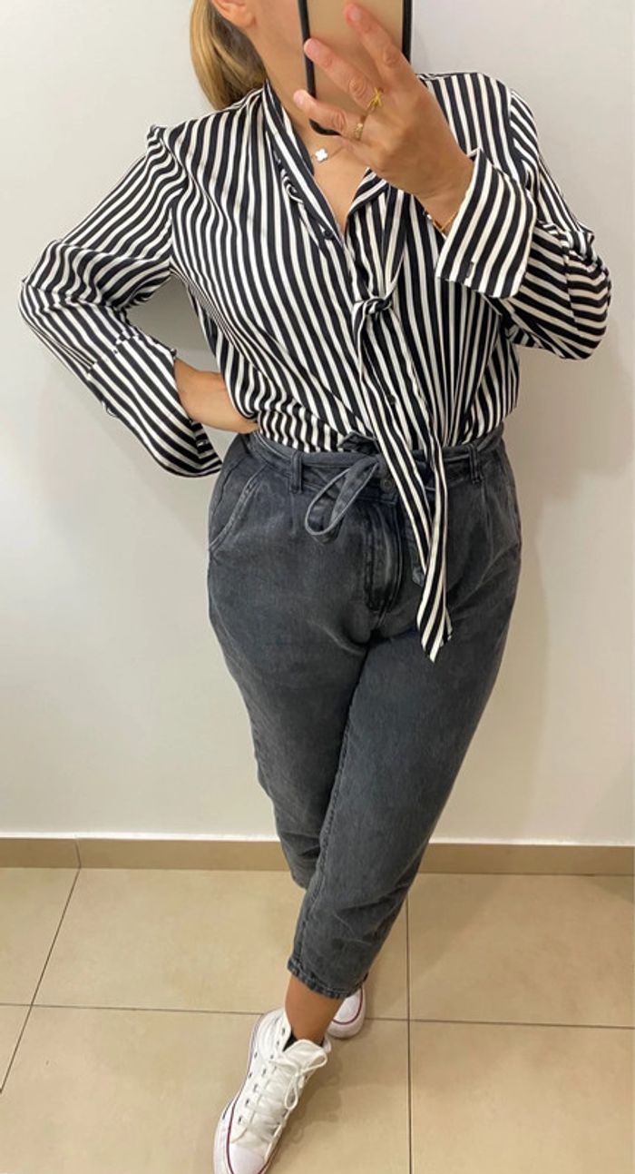 Superbe Chemise Rayée Col A Nouer Taille 38 - photo numéro 3