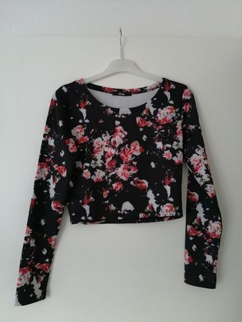 Sweat fin court noir fleuri Mim taille XS