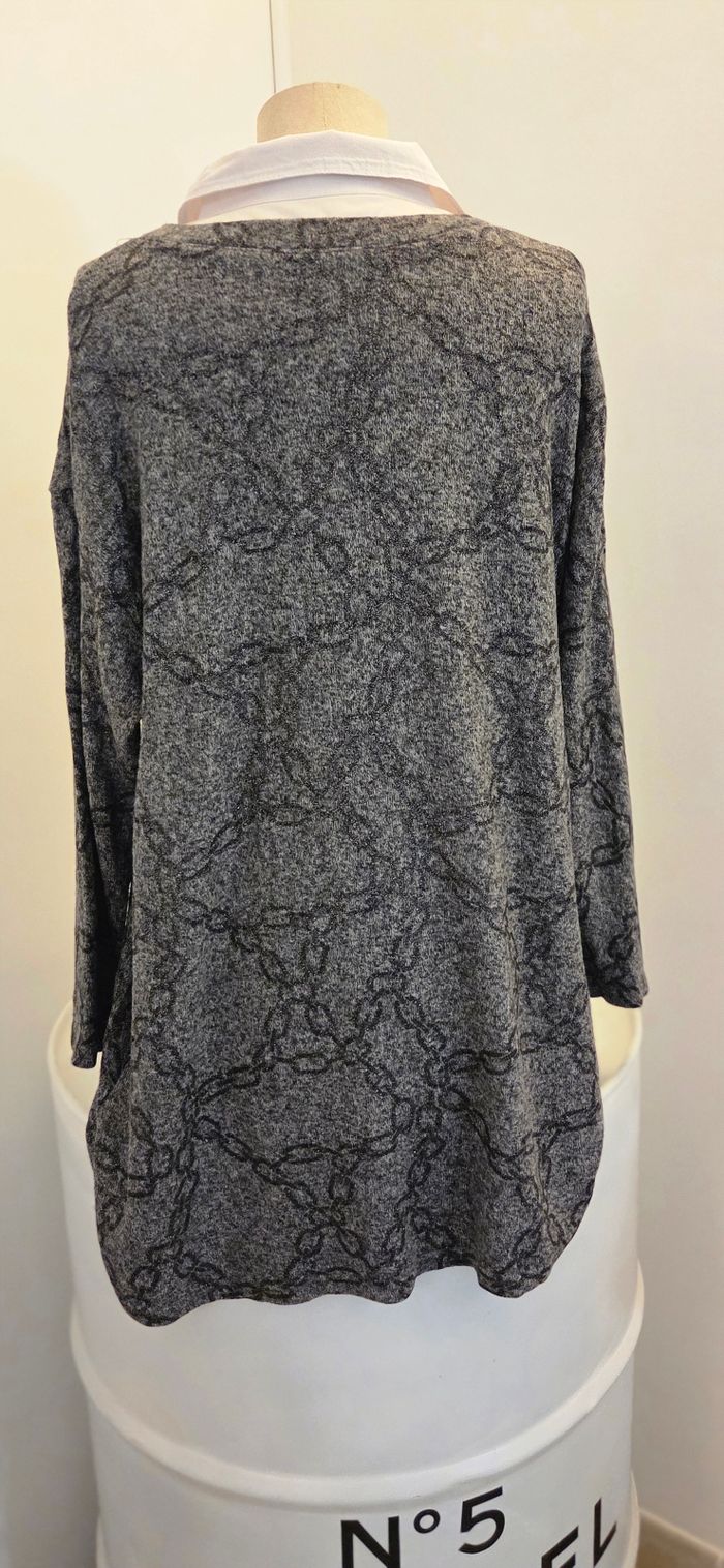 Tunique grise effet pull col chemise 🤍 chic & confortable – excellent état - photo numéro 8