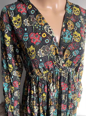 💀🌺 Robe longue noire motif crânes mexicains colorés - Made in Italy - Taille Unique