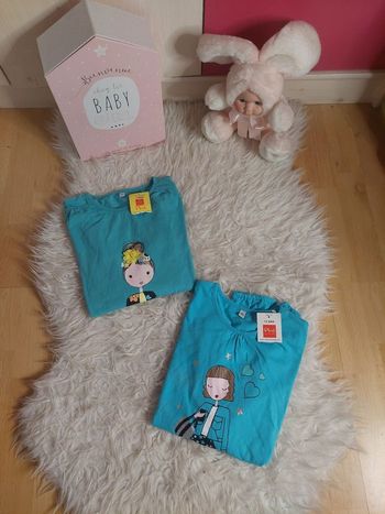 Lot 2 t-shirts ML bleu dessins fantaisies 12 ans neufs 👧