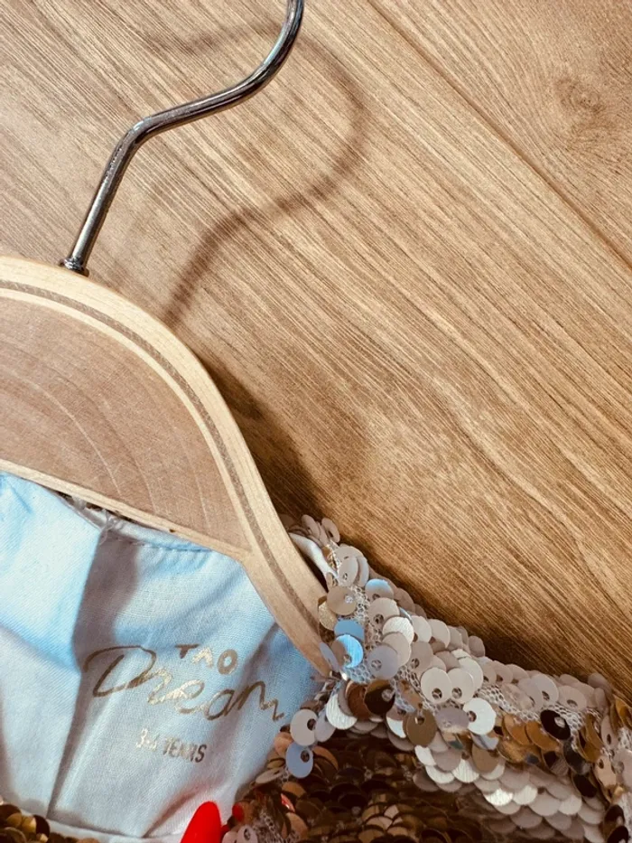 Taille 3-4 ans robe longue créateur fille TAO blanche doré * sequins réversibles tulle * 💞 - photo numéro 6