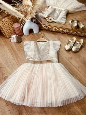 Taille 3-4 ans Robe créateur fille TAO beige pêche doré * satin tulle scintillant * 🩷