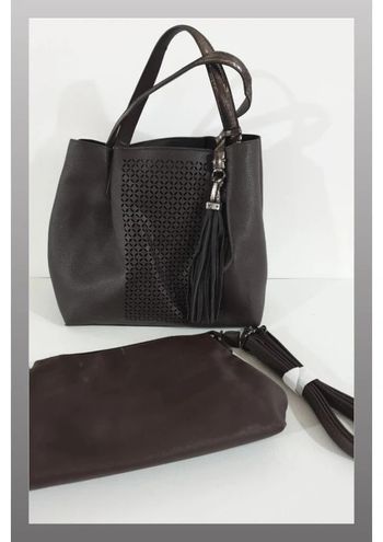 Sac marron en simili cuir avec pochette à l'intérieur 38x28 cm