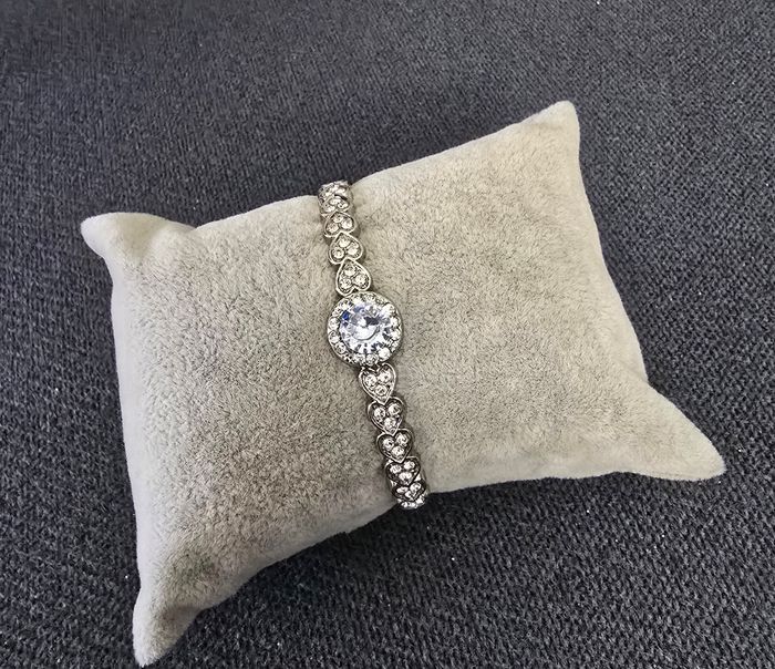 Bracelet jonc argenté cœur en strass mariage soiree - photo numéro 2
