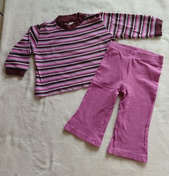 Ensemble Sweat rayé bordeaux rose et pantalon rose, Taille 18 mois