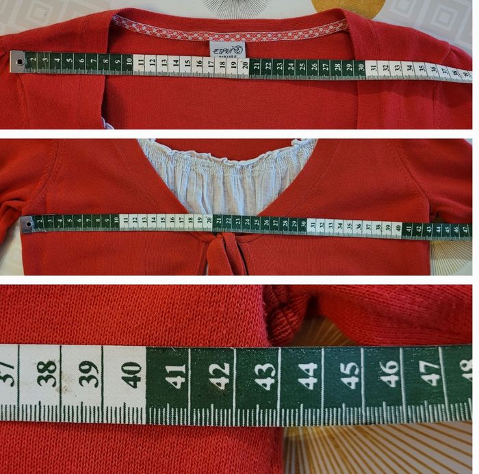 Esprit Cardigan 2en1 TFr38- Col Rond -Cardigan Corail & Empiècement central Blanc - photo numéro 6