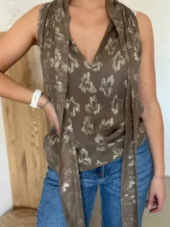 Blouse sans manches marron et doré Stella McCarteney
