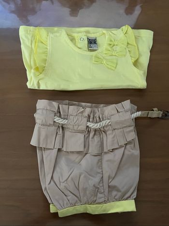 Ensemble short marron/teeshirt jaune Tape à l’œil  18 mois
