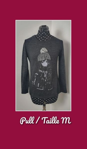 Pull petite fille à pompons gris Taille M