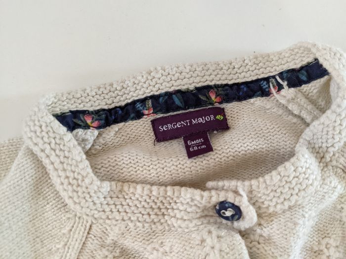Gilet cardigan tricoté Sergent major 6 mois 68 cm blanc cassé - photo numéro 3