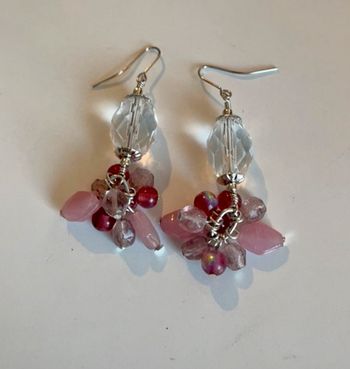 Boucles d’oreille fantaisie « perles roses transparentes  »