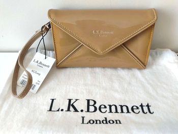 Portefeuille LK Bennett Compagnon en cuir verni taupe - NEUF
