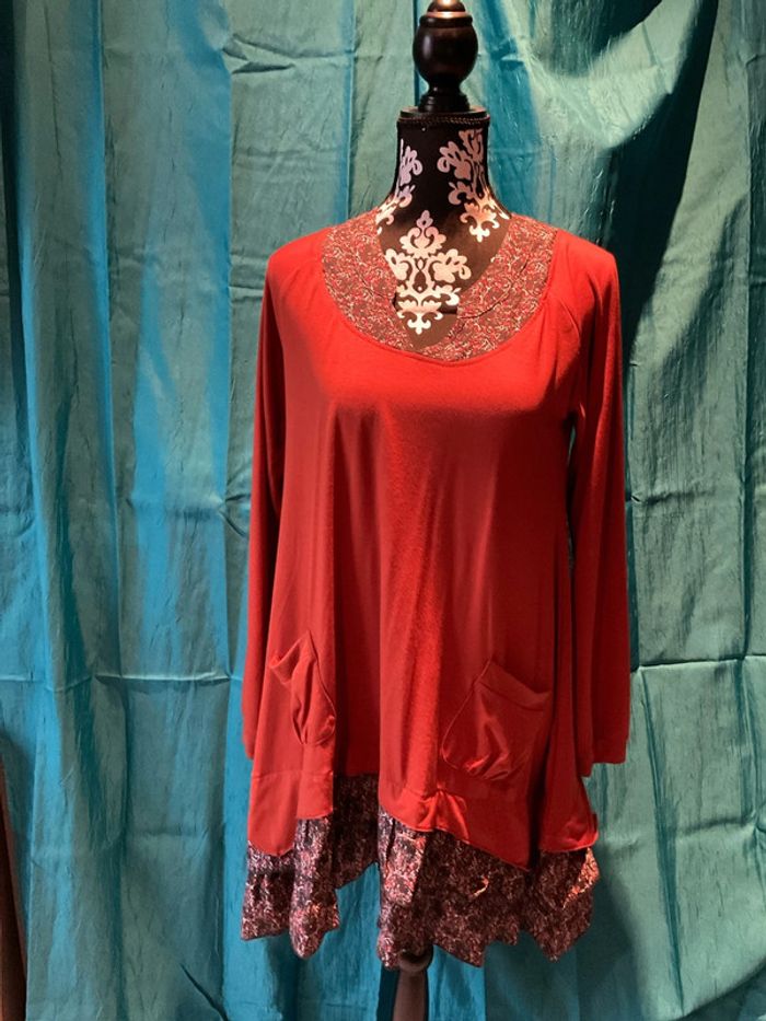 Tunique orange imprimé ronds neuve 40/42 (n°31)