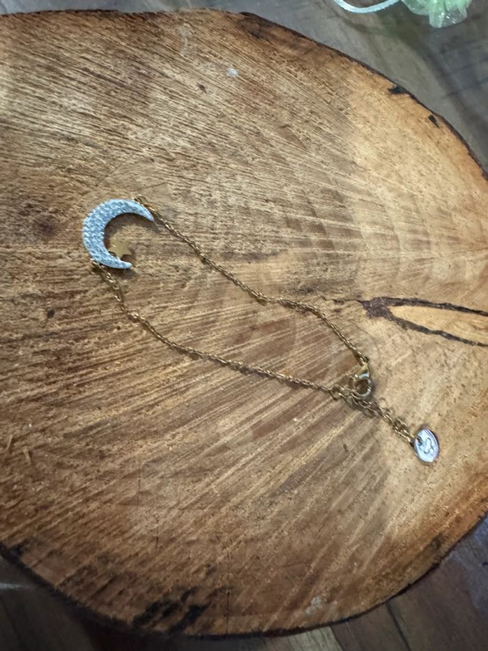 Bracelet réglable acier inoxydable or lune étoile cristaux - photo numéro 3