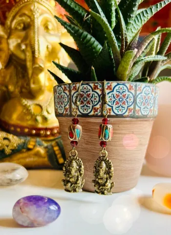 🇮🇳Boucles d’oreilles Ganesh perle tibétaine hippie Indian spiritual earrings🇮🇳
