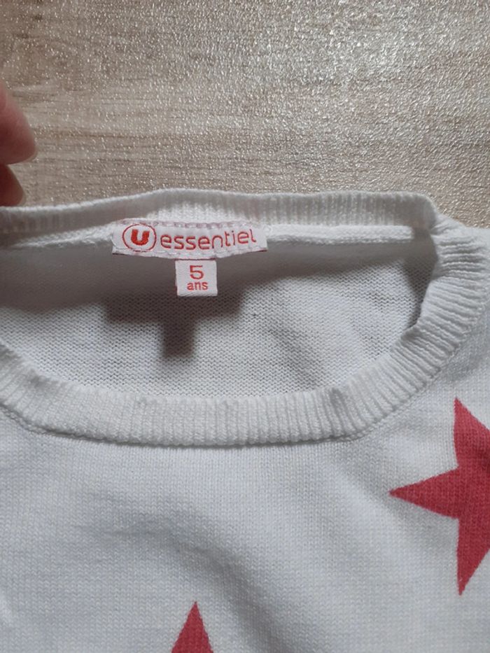 Pull fille fin blanc étoiles roses 5 ans - photo numéro 4