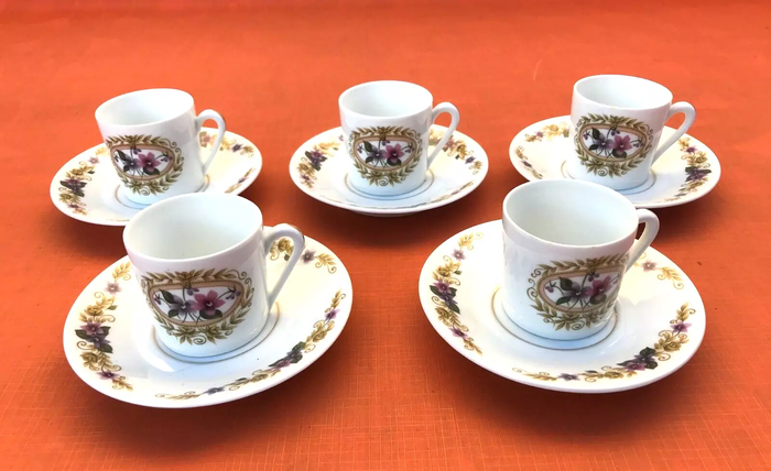 5 Tasses / Soucoupes à café Limoges Porcelaine BM Porcelaine Française - photo numéro 9