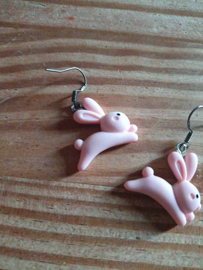 Boucles d'oreilles pâques lapin rose - photo numéro 2