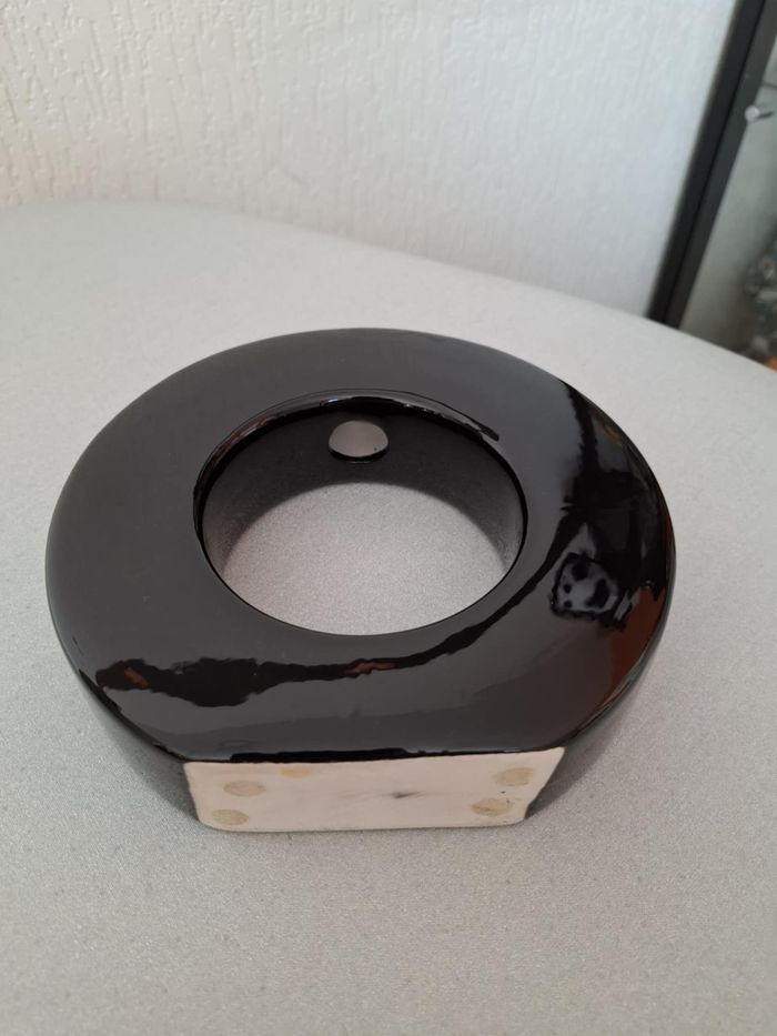 Joli vase soliflore rond céramique noire design très bon état - photo numéro 5