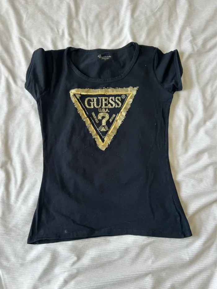 T-shirt guess noir et doré