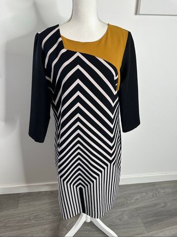 Robe à rayures noire blanche moutarde Miguel Gageiro T42 XL