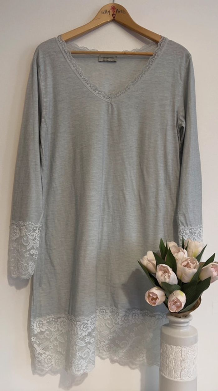 Fond de robe bleu gris clair détails en dentelles 🤍🤍 - photo numéro 4