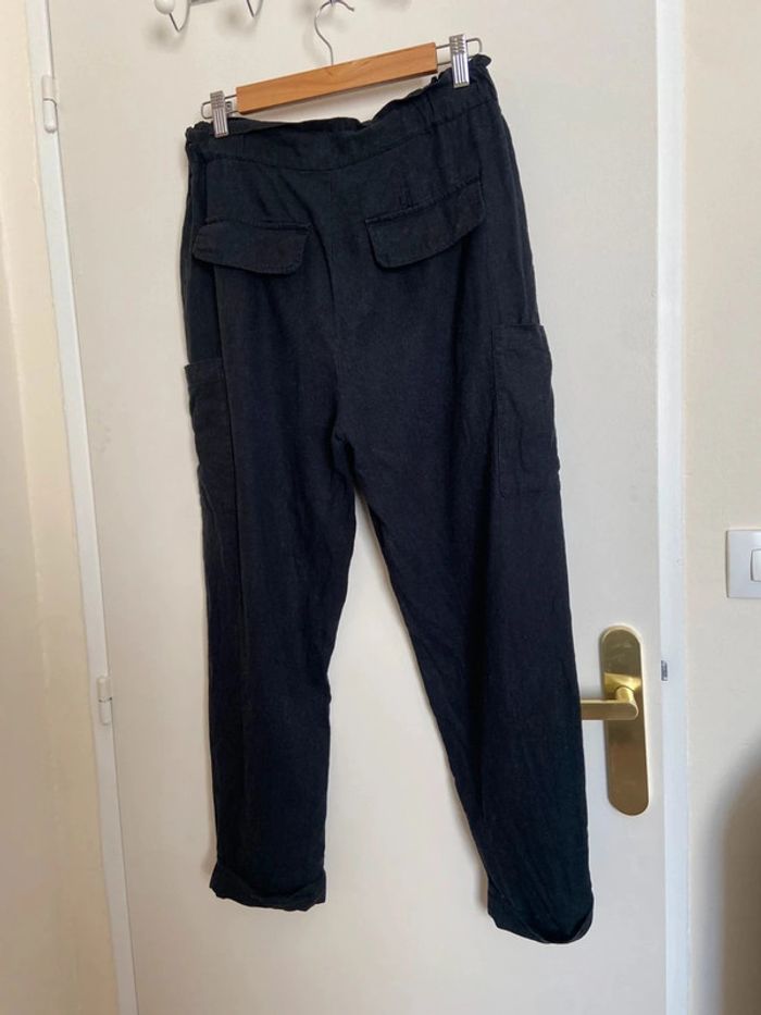 Pantalon ample noir mélange lin Zara Taille S - photo numéro 4